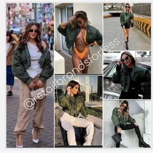 zara green cropped bomber jacket